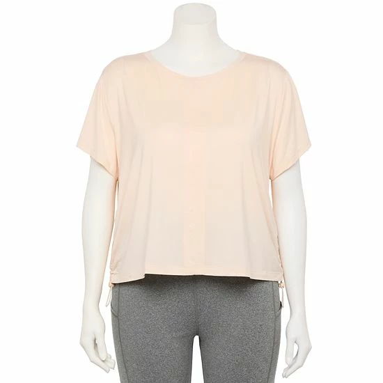 Plus Size FLX Cinched-Side Keyhole Back Tee Leisure Beige - Image 2