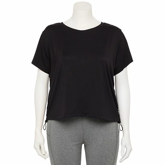 Plus Size FLX Cinched-Side Keyhole Back Tee Leisure Beige - Image 3