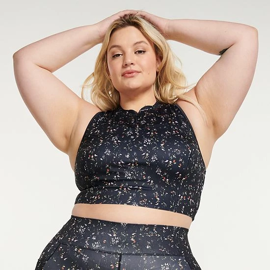 Plus Size FLX Ascent Zip Front Medium-Impact Longline Sports Bra Cascading Floral - Image 4