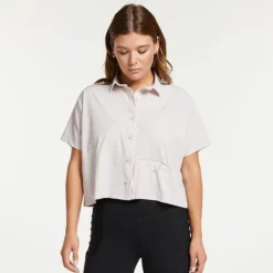 Women's FLX Collared Woven Crop Shirt White