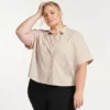 Plus Size FLX Collared Woven Crop Shirt Modern White