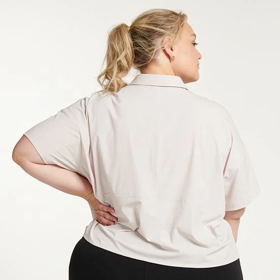 Plus Size FLX Collared Woven Crop Shirt Modern White - Image 2