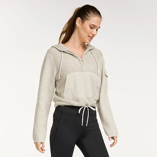 Women's FLX Hooded Half-Zip Mixed-Media Pullover Sand Trap - Image 6