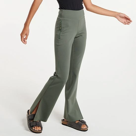 Women's FLX Elevate High-Waisted Slit Flare-Leg Pants Black - Image 3