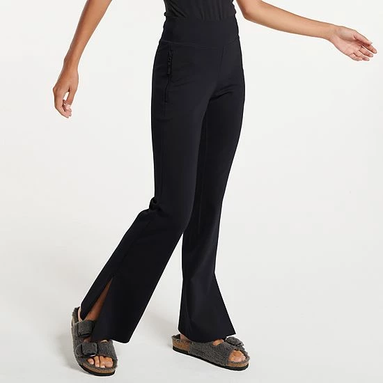 Women's FLX Elevate High-Waisted Slit Flare-Leg Pants Black - Image 4