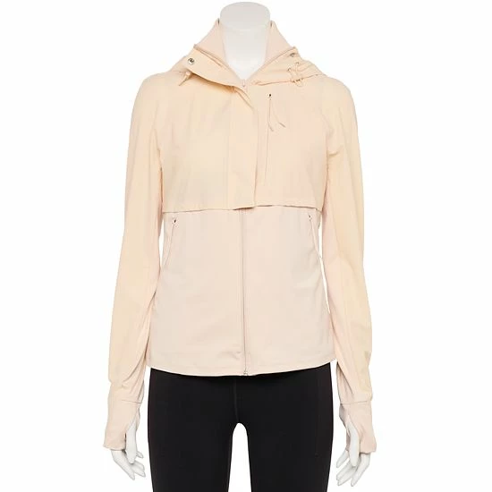 Women's FLX Hooded Mixed-Media Performance Jacket Plum Sherry - Image 3