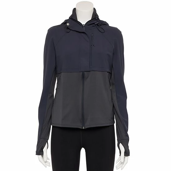 Women's FLX Hooded Mixed-Media Performance Jacket Plum Sherry - Image 4
