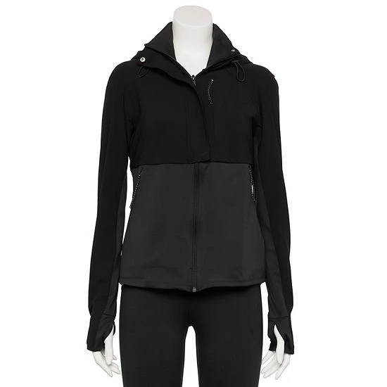 Women's FLX Hooded Mixed-Media Performance Jacket Plum Sherry - Image 5