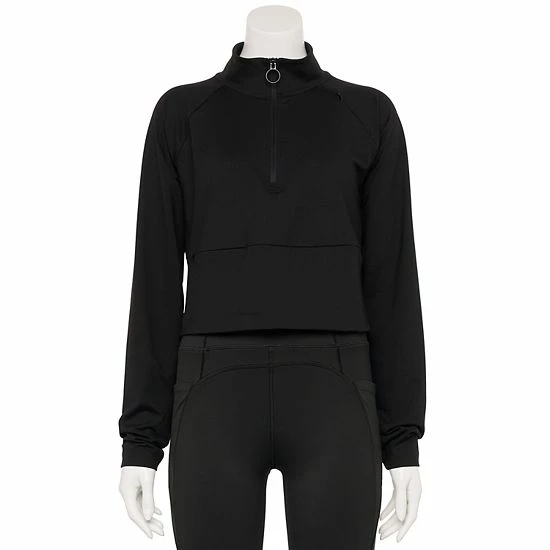 Women's FLX Quarter-Zip Crop Mockneck Jacket Mineral Black - Image 6