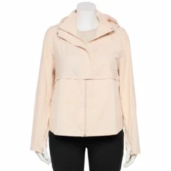 Plus Size FLX Hooded Mixed-Media Performance Jacket Leisure Beige