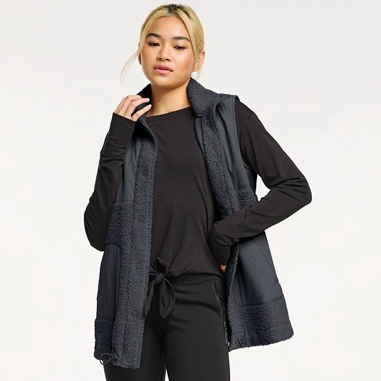 Women's FLX Snap-Front Boucle Mixed-Media Vest Mineral Black - Image 5